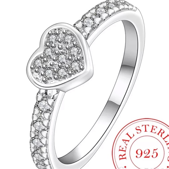 VINTAGE 925 STERLING SILVER DIAMOND HEART RING - Picture 5 of 5